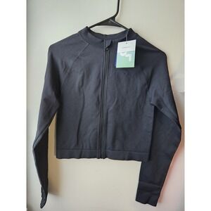 JoyLab NEW Black Flexible Knit Activewear‎ Cropped Zip Up Jacket | Women's M